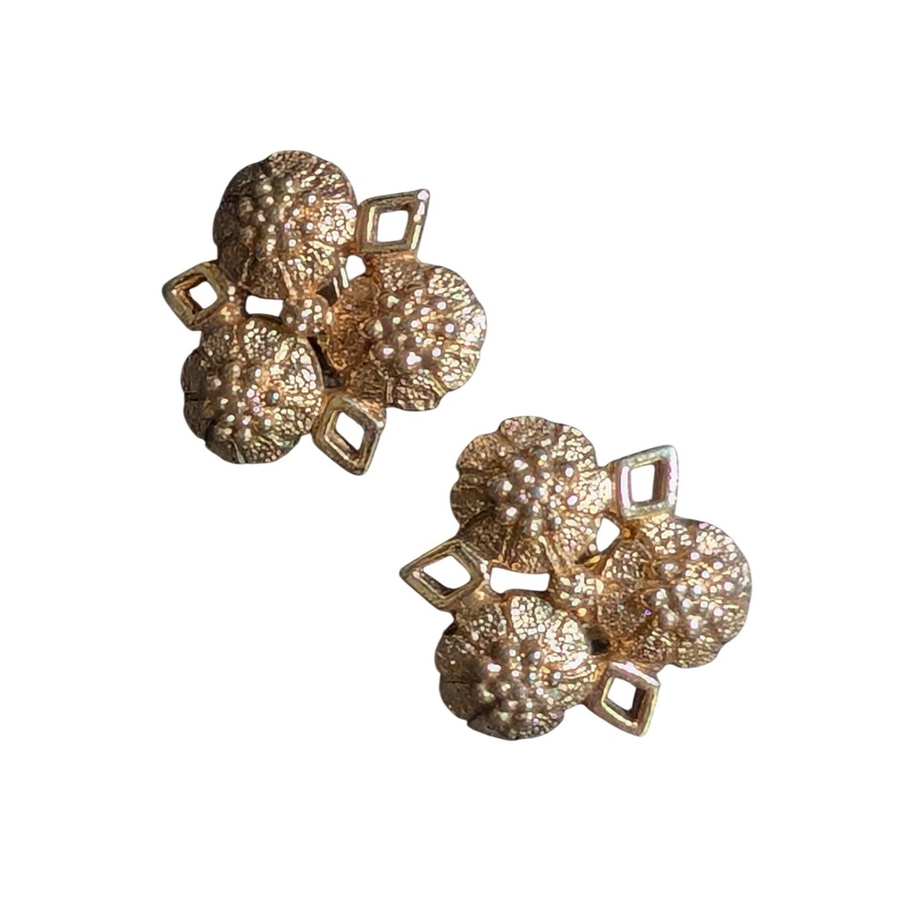 Sarah Coventry Vintage Gold Tone Textured Dome Cluster Clip On Earrings 1960s